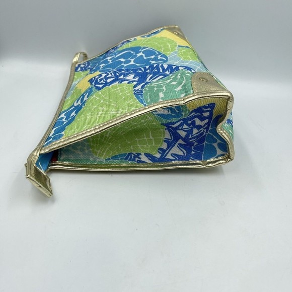 Estee Lauder Lilly Pulitzer Cosmetic Makeup bag Blue Green Gold Trim - Picture 10 of 16